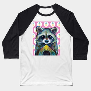 Cute RACCOON with Pineapple Pink Background Baseball T-Shirt